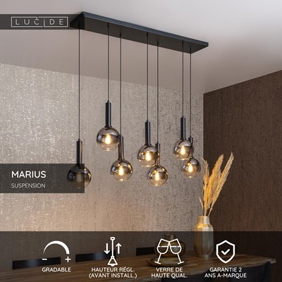 Lucide MARIUS - Suspension - 7xE27 - Noir